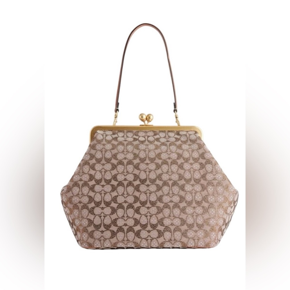 Coach Large Oversized Kisslock Frame Crystal Jacquard Shoulder Clutch Bag